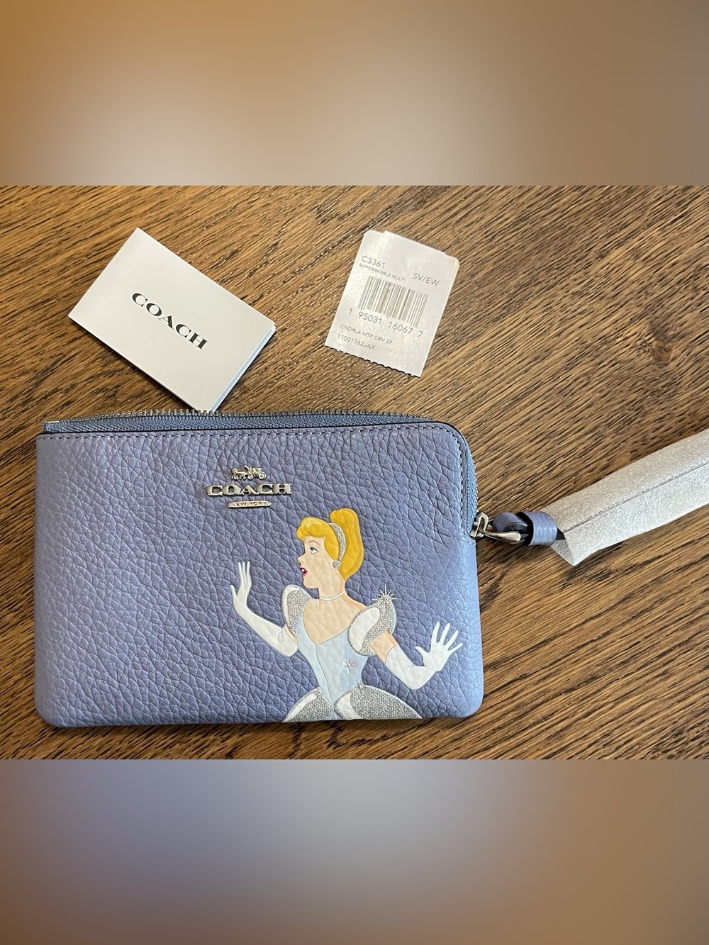 NWT Coach X Disney Corner Zip Wristlet With Cinderella-C3361 Periwinkle Blue